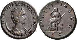 Herennia Etruscilla, Augusta, 249-251. Double Sestertius (Orichalcum, 36 mm, 35.46 g, 1 h), struck under her husband Trajan Decius, Rome, 250. HERENNI...