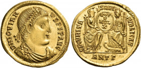 Jovian, 363-364. Solidus (Gold, 21 mm, 4.43 g, 6 h), Antioch, Γ = 3rd officina, 363. D N IOVIAN - VS PEP AVG Pearl-diademed, draped and cuirassed bust...