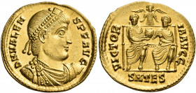 Valens, 364-378. Solidus (Gold, 22 mm, 4.55 g, 10 h), Thessalonika, 364. D N VALEN-S P F AVG Pearl-diademed, draped and cuirassed bust of Valens to ri...