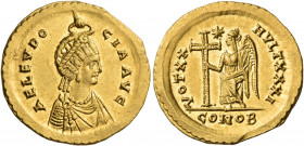 Aelia Eudocia, Augusta, 423-460. Solidus (Gold, 21 mm, 4.46 g, 6 h), struck under her husband, Theodosius II, Constantinople, I = 10th officina, 423-4...