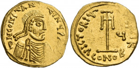Constans II, 641-668. Tremissis (Gold, 14 mm, 1.38 g, 6 h), Syracuse, c. 659-662. D N CONSTAN-TINЧ P P AV Diademed, draped and cuirassed bust of Const...