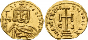 Nicephorus I, 802-811. Solidus (Gold, 20 mm, 3.78 g, 12 h), uncertain Sicilian mint, probably Syracuse, 802-803. hI-FOROS bAS Bearded and facing bust ...