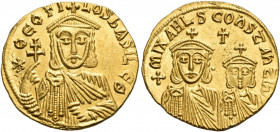 Theophilus, 829-842. Solidus (Gold, 20 mm, 4.41 g, 5 h), Constantinople, c. 831-842. * ΘEOFI-LOS bASILE Θ Crowned facing bust of Theophilus, wearing c...