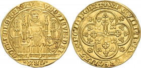 LOW COUNTRIES. Flanders. Louis II de Male, 1346-1384. Chaise d’Or (Gold, 30 mm, 4.38 g, 11 h). + LVDOVICVS DЄI GRΛ COm’ Z DnS FLΛnD’ (saltire and doub...