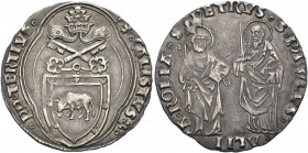 ITALY. Papal States. Calistus III (Alfonso Borgia), 1455-1458. Grosso (Silver, 26.5 mm, 3.77 g, 7 h), Rome. º+ºCALISTVS✿º - ºP Pº TERTIVSº Tiara and c...