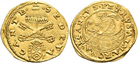 ITALY. Papal States. Sede Vacante, 1523. Fiorino di camera (Gold, 24 mm, 3.38 g, 12 h), Rome. °SEDE° VA-CANTE° Arms of the Cardinal Camerlengo Frances...