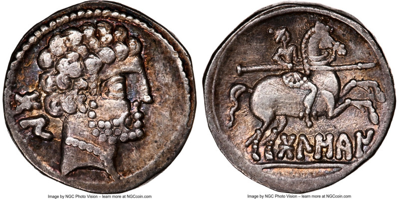 SPAIN. Bolscan (Osca). Ca. 2nd-1st centuries BC. AR drachm or denarius (19mm, 4....