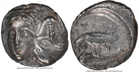 MOESIA. Istrus. Ca. 4th century BC. AR quarter-drachm(?) (12mm, 1.09 gm, 1h). NGC Choice XF 3/5 - 3/5. Two facing male heads side-by-side, the right i...