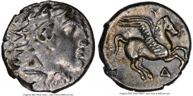ILLYRIA. Dyrrhachium. C.350-250 BC. AR drachm (or hemidrachm) (14mm, 2.48 gm, 8h). NGC AU 4/5 - 4/5. Head of Heracles right, wearing lion skin headdre...