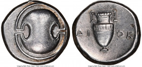 BOEOTIA. Thebes. Ca. 395-338 BC. AR stater (22mm, 12.19 gm, 11h). NGC AU 5/5 - 4/5. Dioc-, magistrate, ca. 363-338 BC. Boeotian shield / ΔI-OK, amphor...
