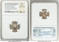 EUBOEA. Histiaea. Ca. 3rd-2nd centuries BC. AR tetrobol (15mm, 2.33 gm, 11h). NGC AU 4/5 - 5/5. Head of nymph right, wearing vine-leaf crown, earring ...