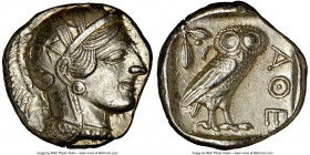 ATTICA. Athens. Ca. 440-404 BC. AR tetradrachm (24mm, 17.19 gm, 7h). NGC Choice AU 5/5 - 4/5. Mid-mass coinage issue. Head of Athena right, wearing ea...