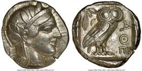 ATTICA. Athens. Ca. 440-404 BC. AR tetradrachm (24mm, 17.21 gm, 3h). NGC Choice AU 5/5 - 4/5. Mid-mass coinage issue. Head of Athena right, wearing ea...