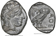 ATTICA. Athens. Ca. 440-404 BC. AR tetradrachm (27mm, 17.17 gm, 7h). NGC Choice AU 4/5 - 4/5. Mid-mass coinage issue. Head of Athena right, wearing ea...
