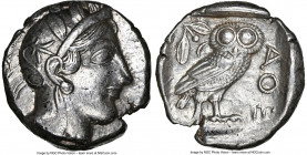 ATTICA. Athens. Ca. 440-404 BC. AR tetradrachm (24mm, 17.12 gm, 1h). NGC AU 5/5 - 4/5. Mid-mass coinage issue. Head of Athena right, wearing earring, ...