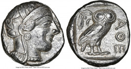ATTICA. Athens. Ca. 440-404 BC. AR tetradrachm (23mm, 17.16 gm, 7h). NGC AU 5/5 - 4/5. Mid-mass coinage issue. Head of Athena right, wearing earring, ...