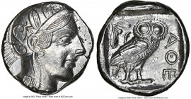 ATTICA. Athens. Ca. 440-404 BC. AR tetradrachm (23mm, 17.20 gm, 10h). NGC AU 4/5 - 3/5. Mid-mass coinage issue. Head of Athena right, wearing earring,...