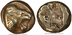 LESBOS. Mytilene. Ca. 521-478 BC. EL sixth-stater or hecte (10mm, 2.47 gm, 12h). NGC VF 5/5 - 4/5. Head of roaring lion right, wearing beaded collar /...
