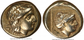 LESBOS. Mytilene. Ca. 377-326 BC. EL sixth-stater or hecte (10mm, 2.55 gm, 11h). NGC XF 5/5 - 4/5. Laureate head of Apollo right; serpent behind / Hea...