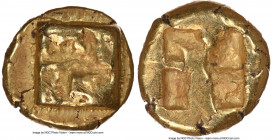 IONIA. Uncertain mint. Ca. 625-550 BC. EL sixth-stater or hecte (9mm, 2.50 gm). NGC Choice VF 5/5 - 3/5, scuff. Rough tetraskelion in relief / Rough i...