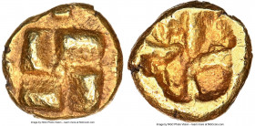 IONIA. Uncertain mint. Ca. 625-550 BC. EL 1/24 stater or myshemihecte (7mm, 0.62 gm). NGC Choice XF 5/5 - 4/5. Raised tetraskelion pattern / Quadripar...