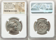 IONIA. Lebedos. Ca. mid-2nd century BC. AR tetradrachm (30mm, 16.24 gm, 12h). NGC AU 4/5 - 2/5. Head of Athena right, wearing pendant earring and trip...