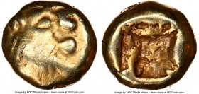 LYDIAN KINGDOM. Alyattes or Walwet (ca. 610-546 BC). EL 1/12 stater or hemihecte (7mm, 1.17 gm). NGC Choice Fine 4/5 - 3/5, countermarks. Sardes mint....