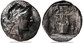 LYCIAN LEAGUE. Phaselis. Ca. 167-81 BC. AR drachm (15mm, 2.78 gm, 1h). NGC AU 4/5 - 3/5. Series 2. Laureate head of Apollo right, hair falling in two ...