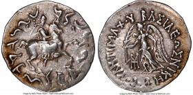 INDO-GREEK KINGDOMS. Bactria. Antimachus II Nicephorus (ca. 174-165 BC). AR drachm (18mm, 2.47 gm, 12h). NGC Choice VF 5/5 - 4/5. Uncertain mint in Pa...