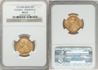 Albert I gold 20 Francs 1914 MS62 NGC, Brussels mint, KM79. Flemish legend "Der Belgen" Position A. 

HID09801242017

© 2022 Heritage Auctions | A...