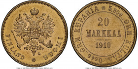 Russian Duchy. Nicholas II gold 20 Markkaa 1910-L MS64 NGC, Helsinki mint, KM9.2. 

HID09801242017

© 2022 Heritage Auctions | All Rights Reserved...