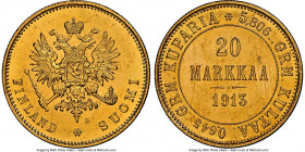 Russian Duchy. Nicholas II gold 20 Markkaa 1913-S MS65 NGC, Helsinki mint, KM9.2. AGW 0.1867 oz. 

HID09801242017

© 2022 Heritage Auctions | All ...