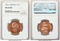 William IV 1/2 Penny 1831 MS64 Red NGC, KM706, S-3847. Lustrous red surface with violet tone. 

HID09801242017

© 2022 Heritage Auctions | All Rig...