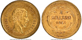 Republic gold 4 Reales 1864-R MS62 NGC, KM135. Three year type. 

HID09801242017

© 2022 Heritage Auctions | All Rights Reserved