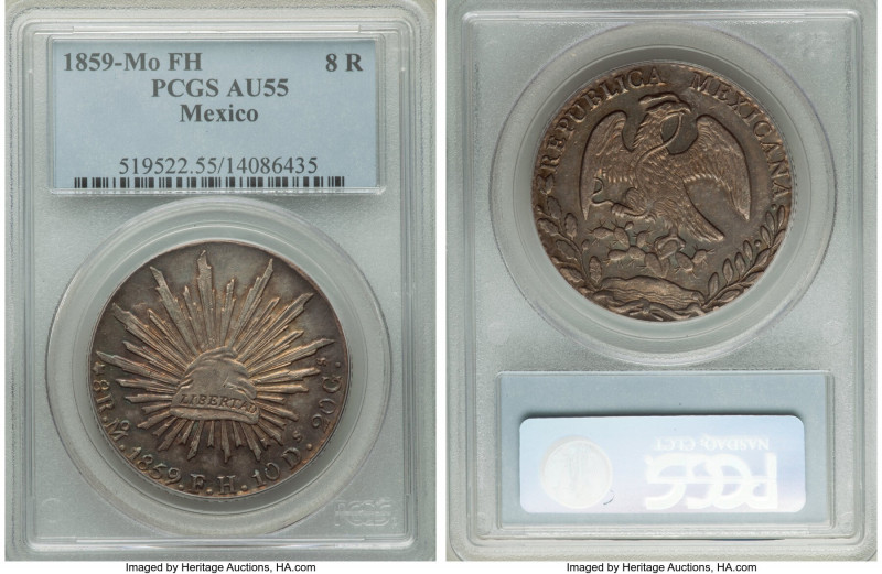 Republic 8 Reales 1859 Mo-FH AU55 PCGS, Mexico City mint, KM377.10, DP-Mo45. Ric...