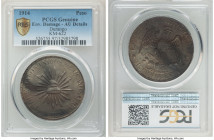 Durango. Revolutionary "Muera Huerta" Peso 1914 AU Details (Environmental Damage) PCGS, Cuencame mint, KM622. Olive-brown with patches of charcoal. 
...