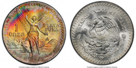 Republic Pair of Certified Onzas MS66 PCGS, 1) Onza 1984-Mo, KM494.1. Libertad 2) Onza 1979-Mo, KM49b.4. Type 4 Mexico City mint. With rainbow toning....