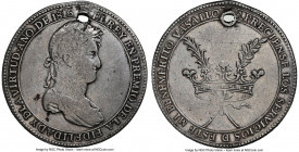 Ferdinand VII silver "Proclamation" Medal 1816 XF (Holed, Tooled) NGC, Potosi mint, Fonrobert-9400. 40mm. EL REY EN PREMIO DE LA FIDELIDADY DLA VIRTUD...