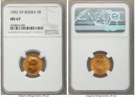 Nicholas II gold 5 Roubles 1902-AP MS67 NGC, St. Petersburg mint, KM-Y62. AGW 0.1245 oz. 

HID09801242017

© 2022 Heritage Auctions | All Rights R...