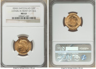 Confederation gold 20 Francs 1896-B MS63 NGC, Bern mint, KM31.3. Edge 3 stars in front of face. AGW 0.1867 oz. From the "For My Daughters" Collection ...