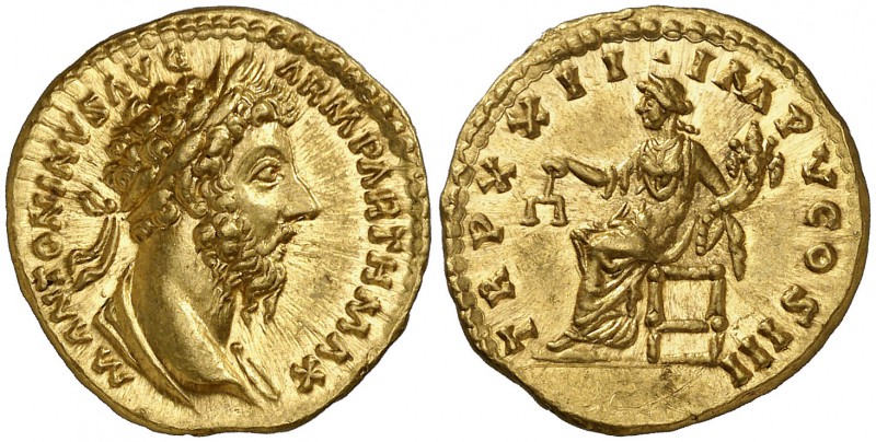 (168 d.C.). Marco Aurelio. Áureo. (Spink 4870 var) (Co. 898 var) (RIC. falta) (C...