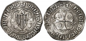 Pere III (1336-1387). Sardenya (Esglésies). Alfonsí. (Cru.V.S. 457.1) (Cru.C.G. 2270) (MIR. 115). 3,21 g. Letras T góticas en anverso y reverso. Bella...