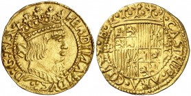 Ferran II (1479-1516). Barcelona. Principat. (Cru.V.S. 1129) (Cru.C.G. 3060). 3,49 g. El busto corta la leyenda. Bella. Brillo original. Rara y más as...