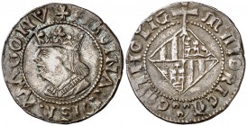Ferran II (1479-1516). Mallorca. Ral. (Cru.V.S. 1180 var) (Cru.C.G. 3094 var). 2,32 g. Letras A latinas en anverso y góticas en reverso. Atractiva. Ex...