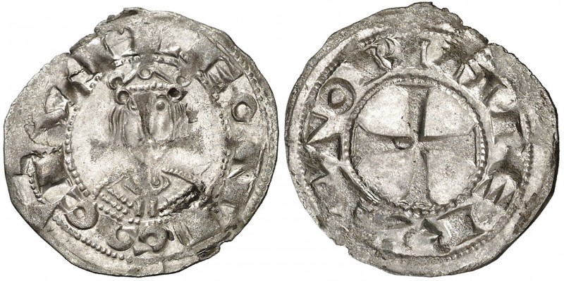 Alfonso VII (1126-1157). León. Dinero. (AB. 75). 0,84 g. Bella. Brillo original....