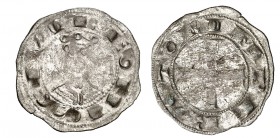 Alfonso VII (1126-1157). Lugo. Dinero. (AB. falta) (Mozo A7:54.7). 0,96 g. Acuñación floja. Parte de brillo original. Muy rara. (MBC+).