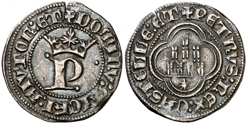 Pedro I (1350-1368). Coruña. Medio real. (AB. 383). 1,56 g. Leve grieta. Precios...