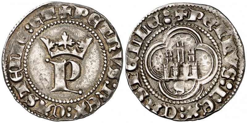 Pedro I (1350-1368). Sevilla. Medio real. (AB. 384.1). 1,72 g. Bella pátina. Rar...