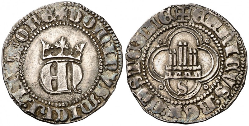 Enrique II (1368-1378). Sevilla. Medio real. (AB. 410). 1,70 g. Preciosa pátina....