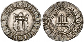 Enrique II (1368-1378). Sevilla. Medio real. (AB. 410). 1,70 g. Preciosa pátina. Escasa. EBC-.